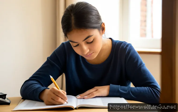 Home 17 사회복지사 자격증 시험 후기 - Photorealistic realistic study scene for a social work certification exam review, a focused adult le...